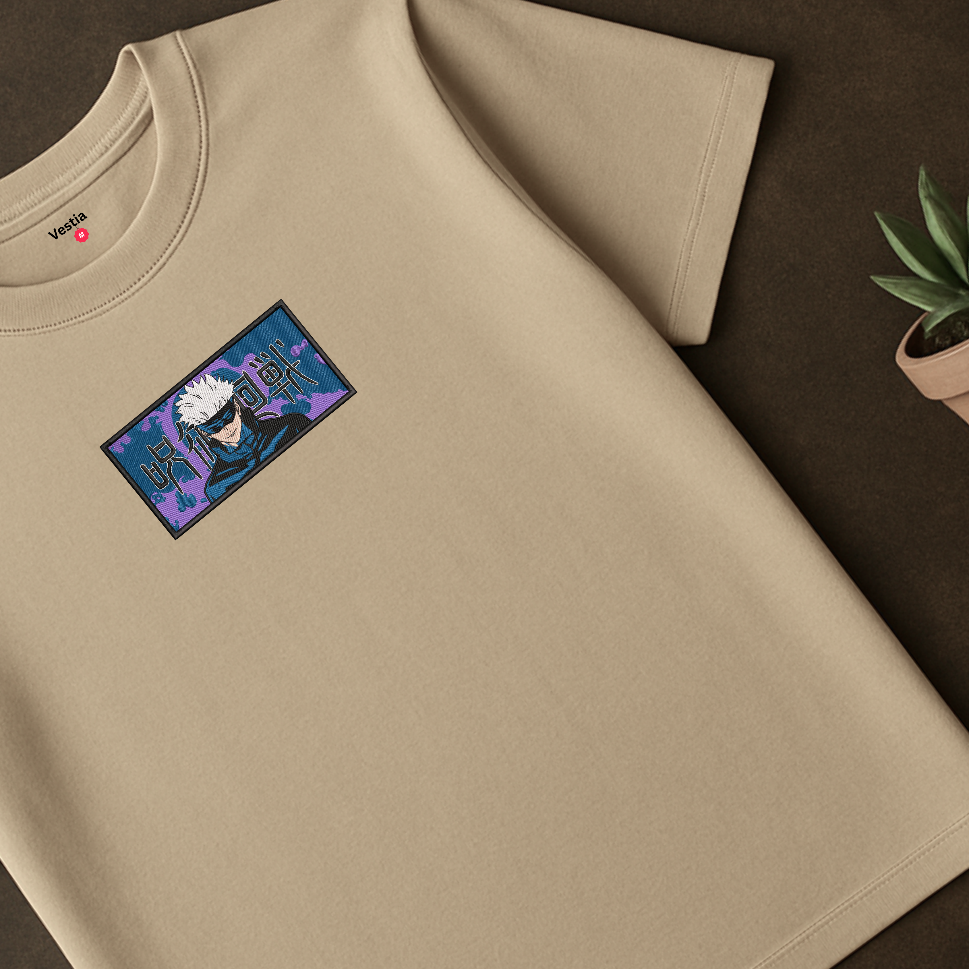 Gojo Satoru Anime T-Shirt – Embroidery & DTF Combo | Jujutsu Kaisen Premium Tee by Vestia