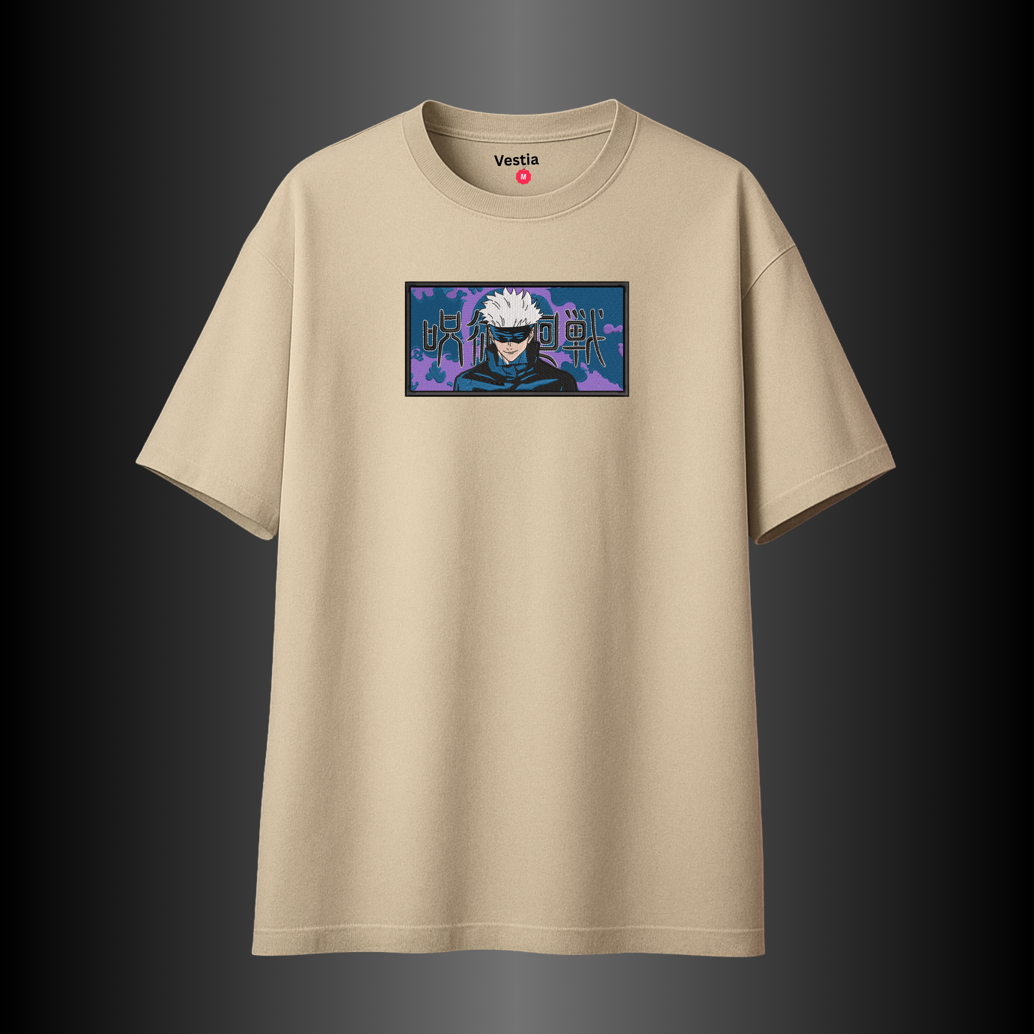 Gojo Satoru Anime T-Shirt – Embroidery & DTF Combo | Jujutsu Kaisen Premium Tee by Vestia