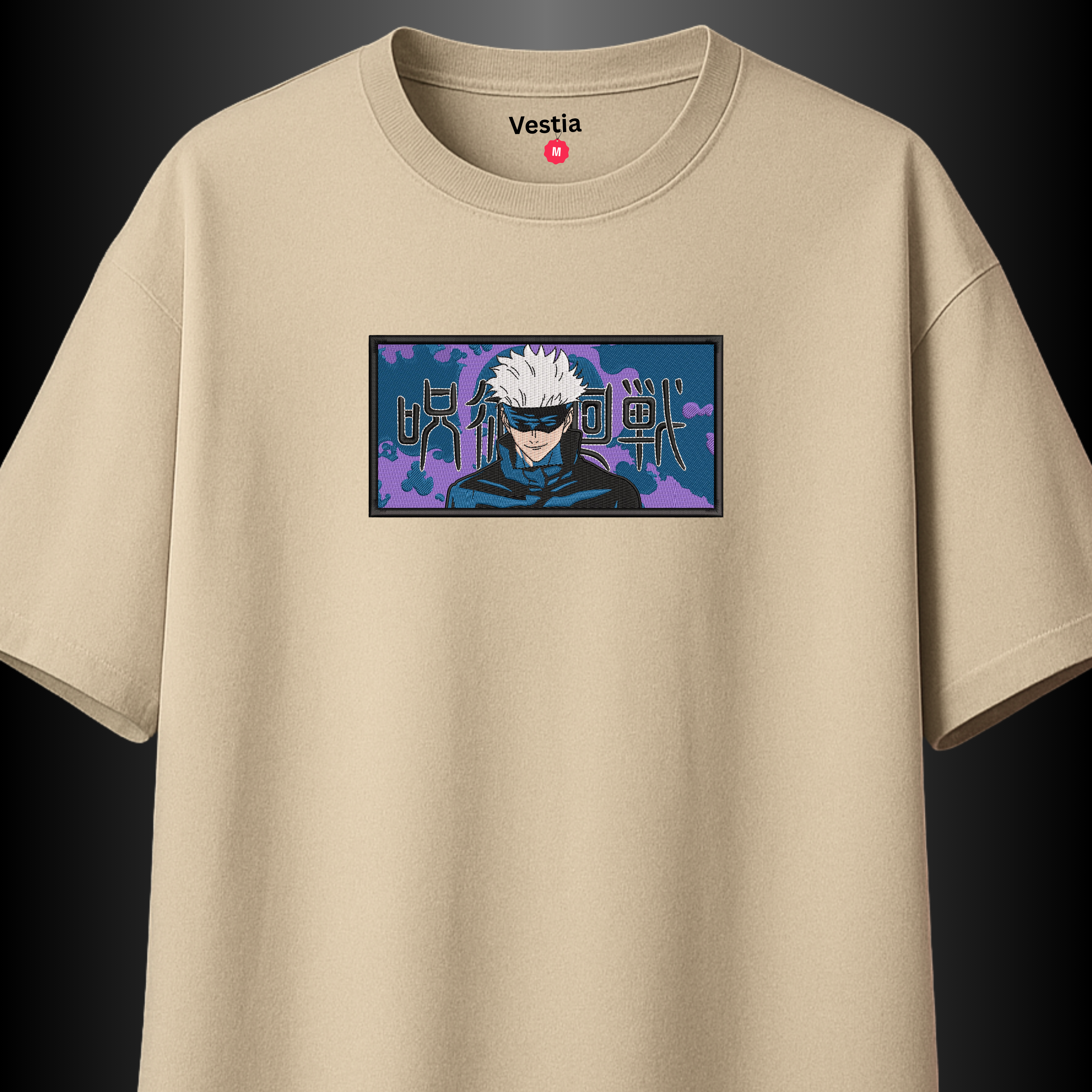 Gojo Satoru Anime T-Shirt – Embroidery & DTF Combo | Jujutsu Kaisen Premium Tee by Vestia